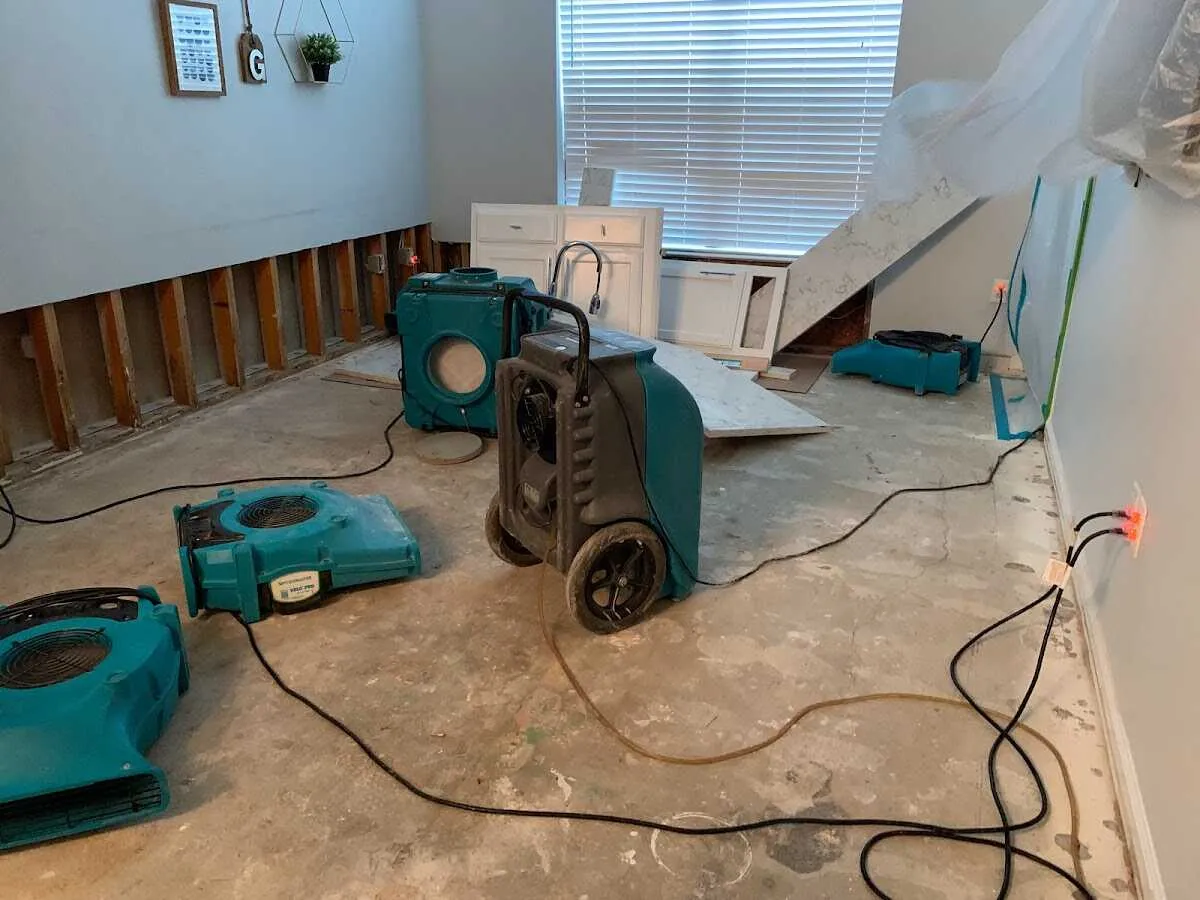 Dehumidifier in flood-cut room for Water Damage Restoration in La CaÃ±ada Flintridge